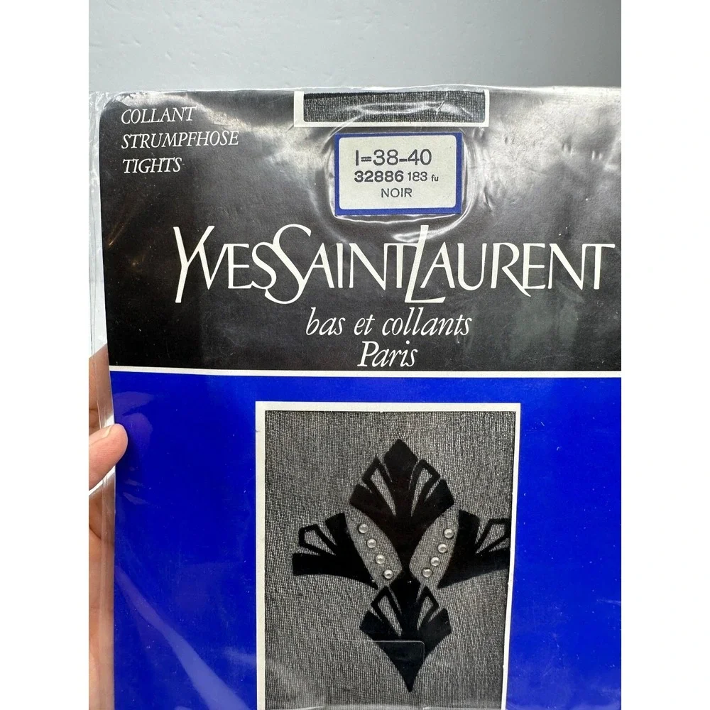 New YVES SAINT LAURENT Pantyhose Vintage Black Stockings‎ crystals Bling Paris